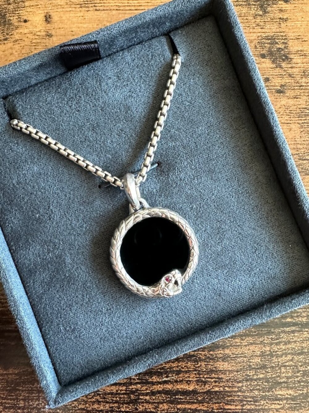 David Yurman Cairo Ouroborus Pendant w/ Black Onyx & Ruby - RARE - PENDANT ONLY